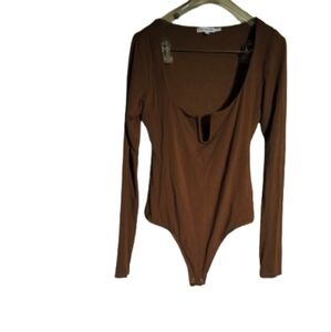 Women Good American U Ring Thong Brown Long Sleeve Bodysuit. Sz 2.